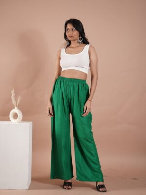 Green Women's Plain Palazzo Pants - Comfortable & Stylish Palazzo for Daily Wear | Teradozz