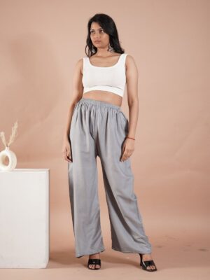 Light Grey Women's Plain Palazzo Pants - Comfortable & Stylish Palazzo for Daily Wear | Teradozz