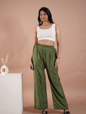 Mehendi Green Women's Plain Palazzo Pants - Comfortable & Stylish Palazzo for Daily Wear | Teradozz