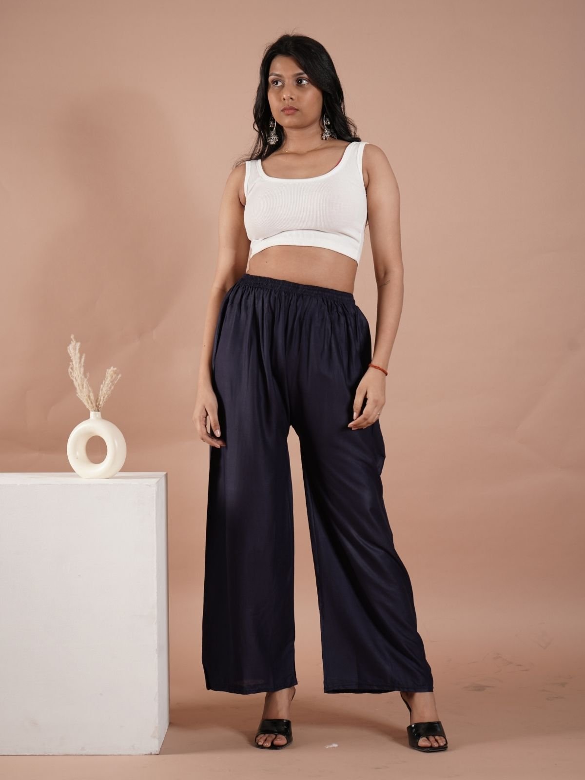 Navy Blue Women's Plain Palazzo Pants - Comfortable & Stylish Palazzo for Daily Wear | Teradozz Navy Blue Women's Plain Palazzo Pants - Comfortable & Stylish Palazzo for Daily Wear | Teradozz
