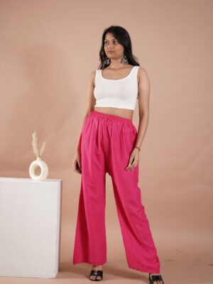 Pink Women's Plain Palazzo Pants - Comfortable & Stylish Palazzo for Daily Wear | Teradozz