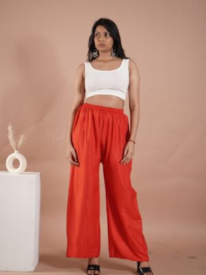 Red Women's Plain Palazzo Pants - Comfortable & Stylish Palazzo for Daily Wear | Teradozz