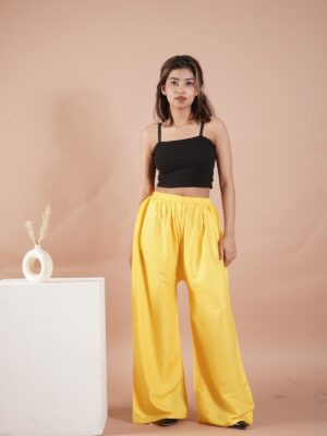 Yellow Women's Plain Palazzo Pants - Comfortable & Stylish Palazzo for Daily Wear | Teradozz